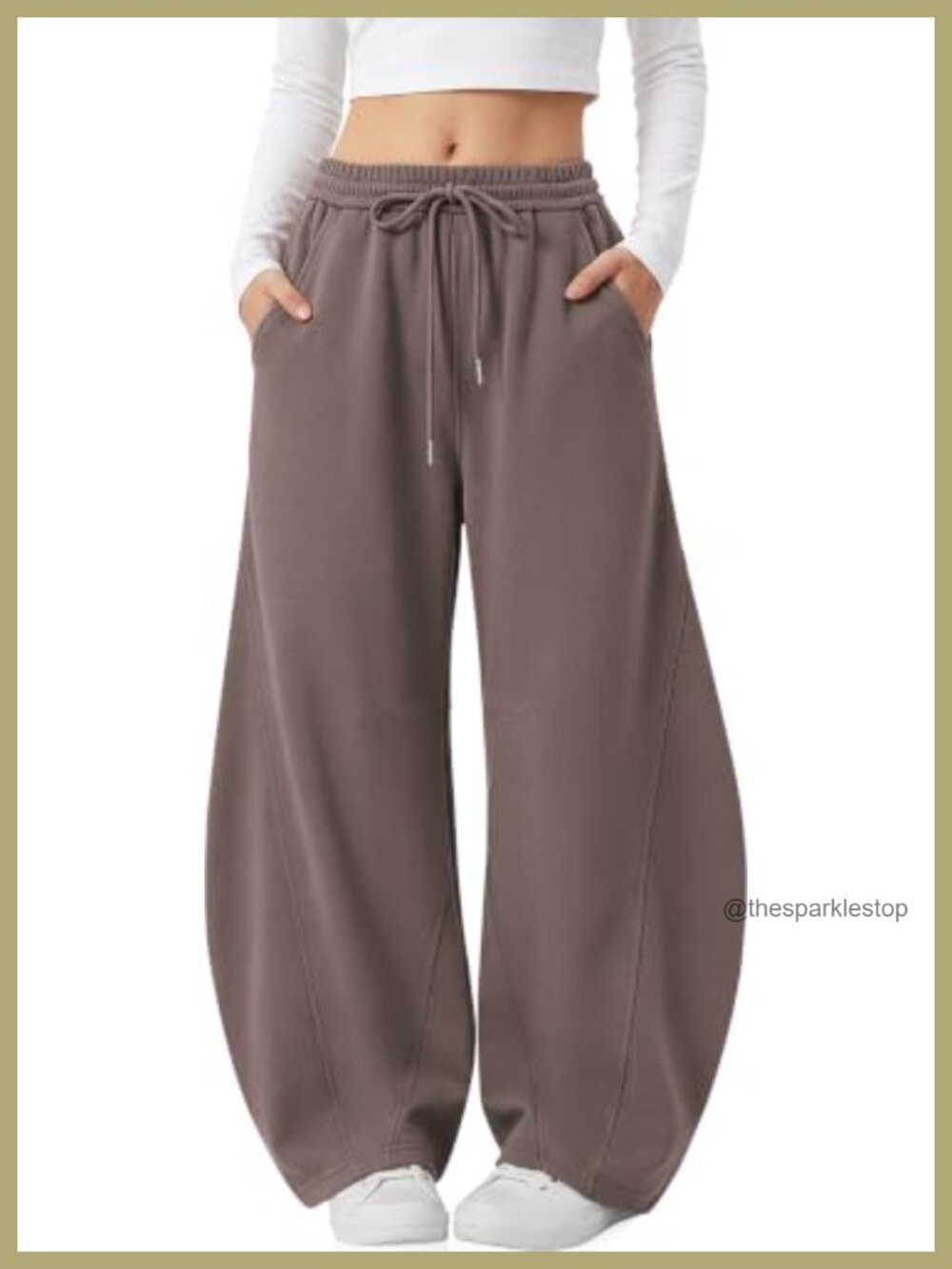 Cotton Blend Barrel Sweatpants Wide Leg Elastic Waist Lounge Pants